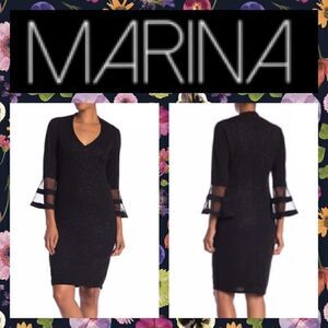 💙NWT MSRP $149 Marina 3/4 Bell Sleeve Sheath Dress Women's Size 8